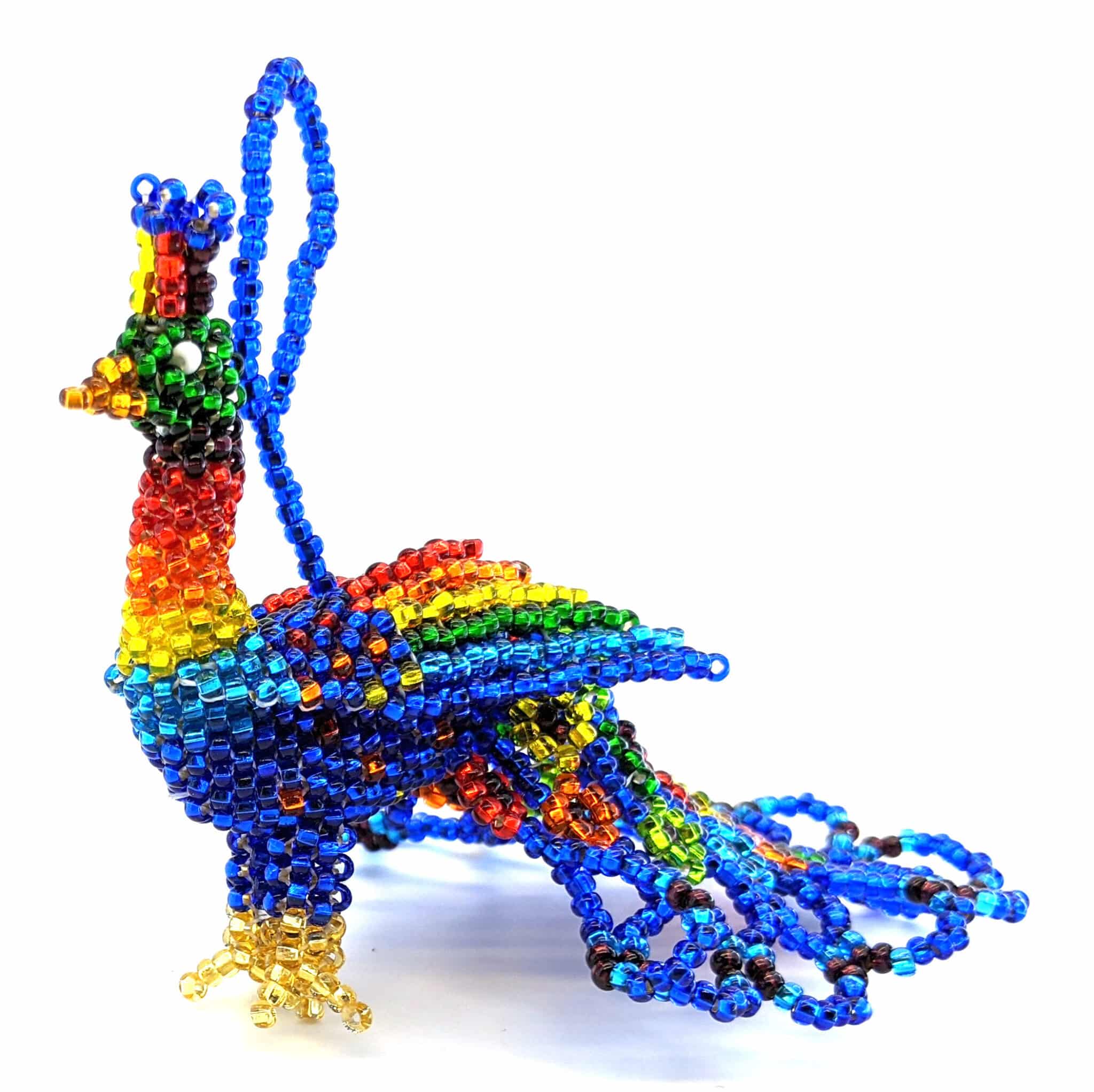 Peacock Beaded Ornament - Rainbow with Blue
