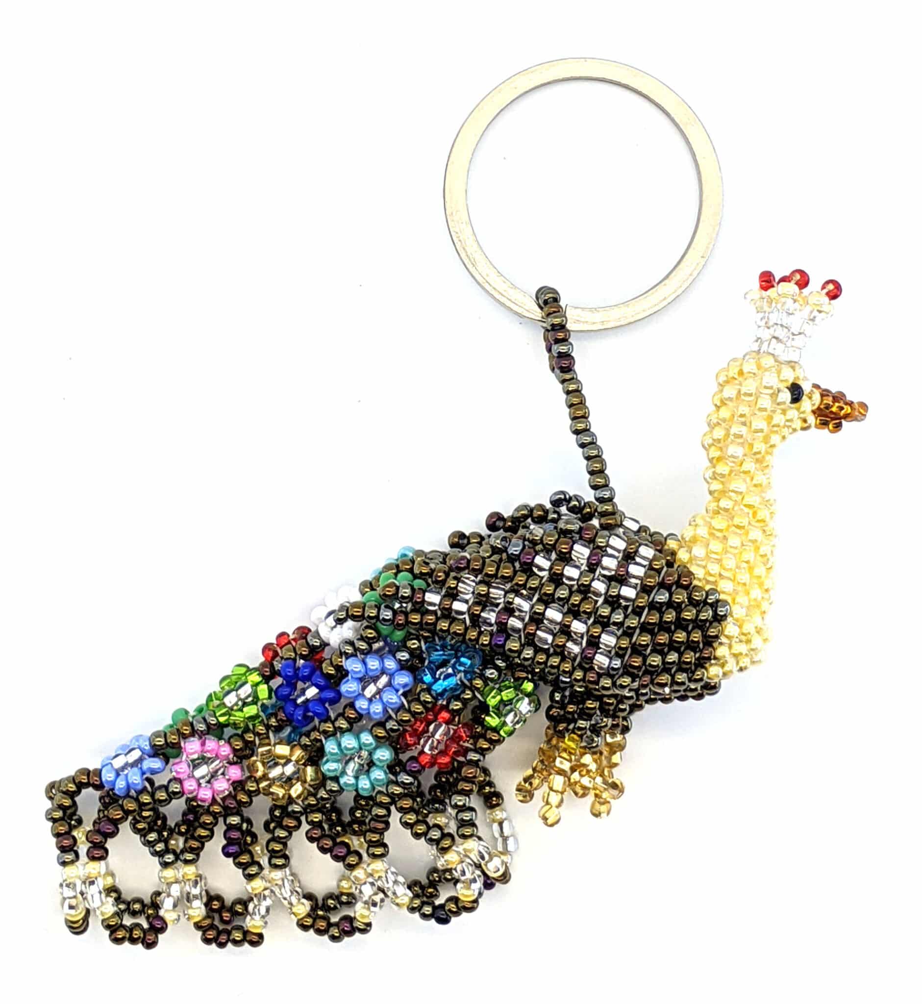 Peacock Beaded Ornament - Brown and Cream