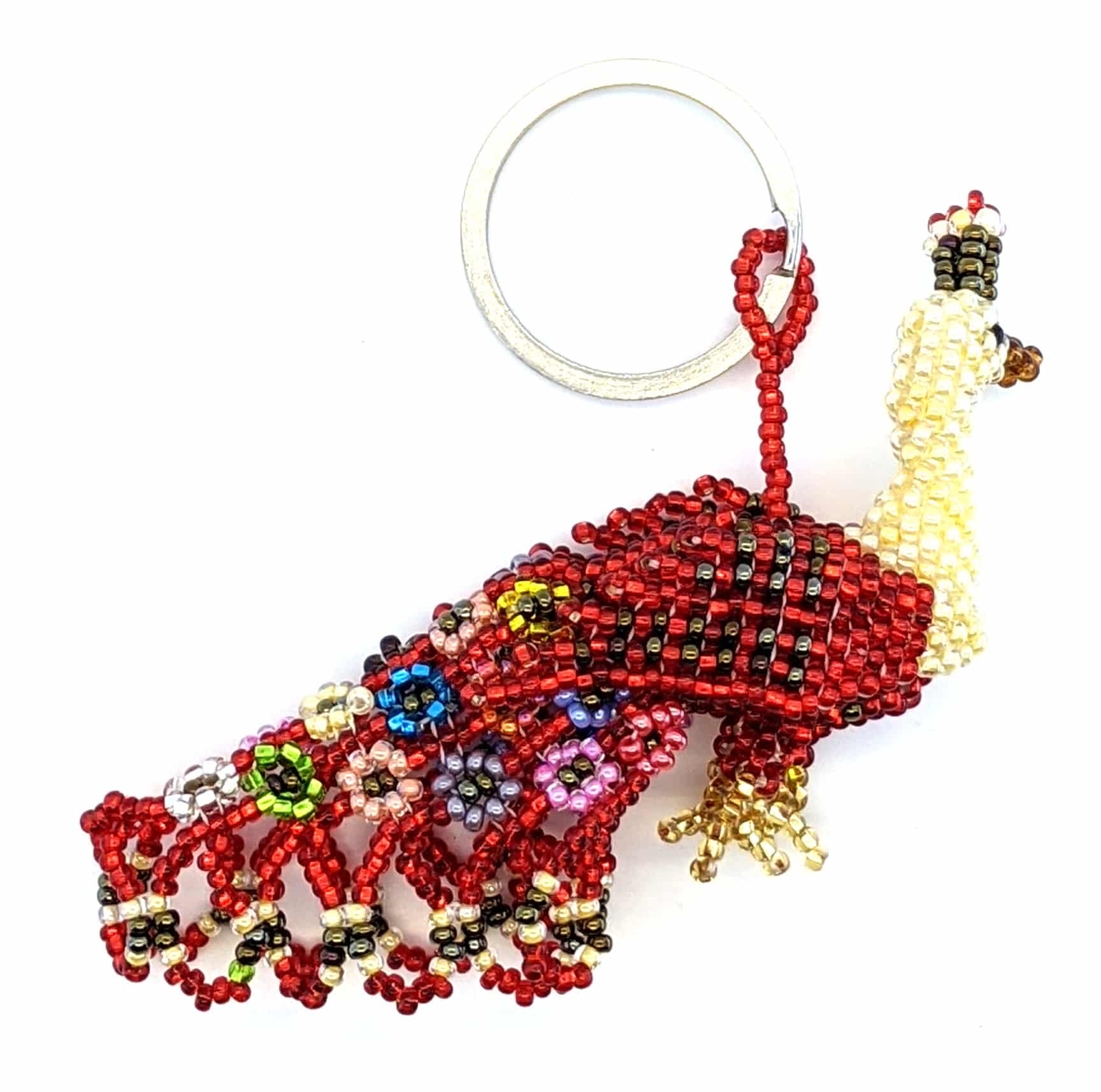 Peacock Beaded Ornament - Red