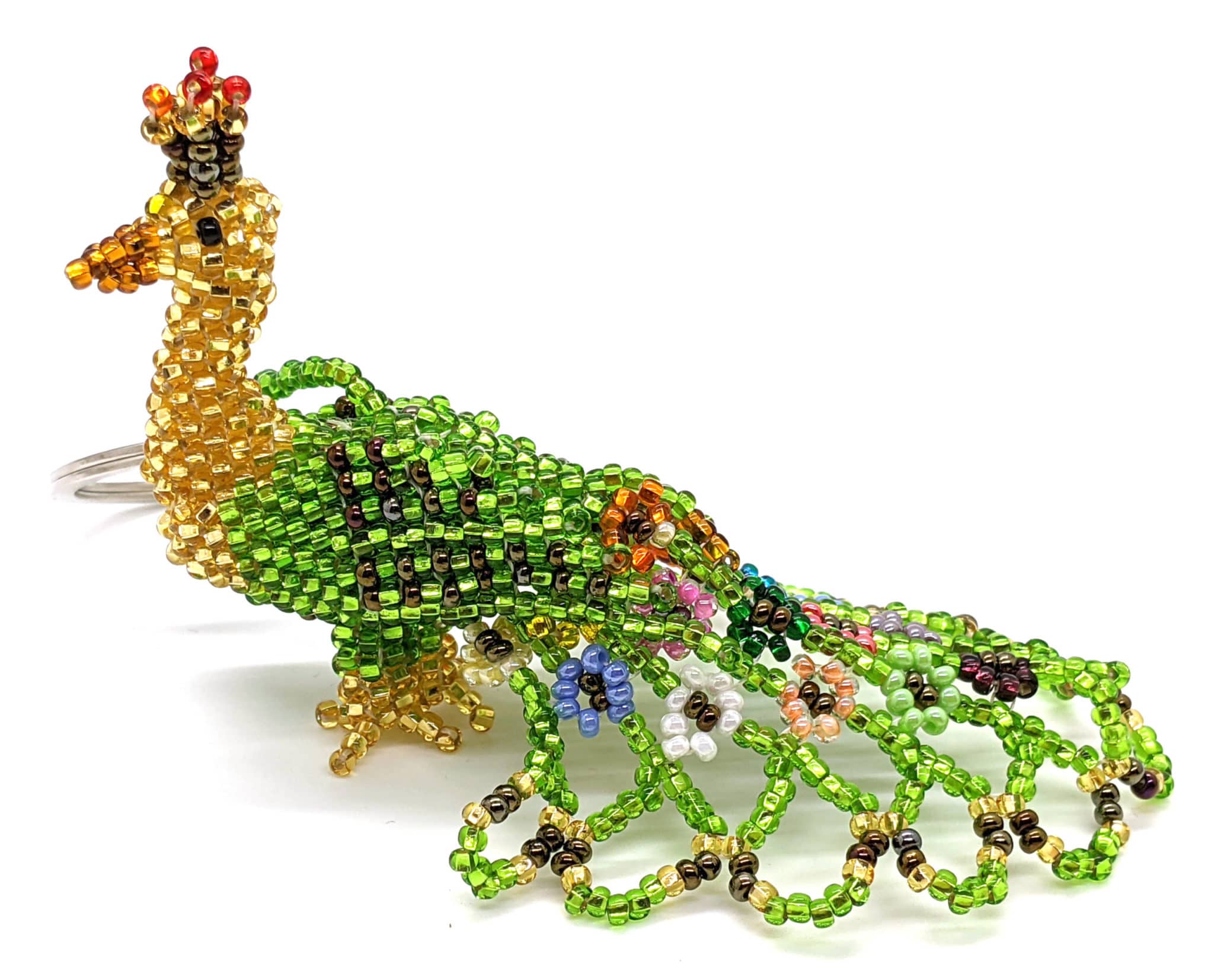 Peacock Beaded Ornament - Gold and Lime