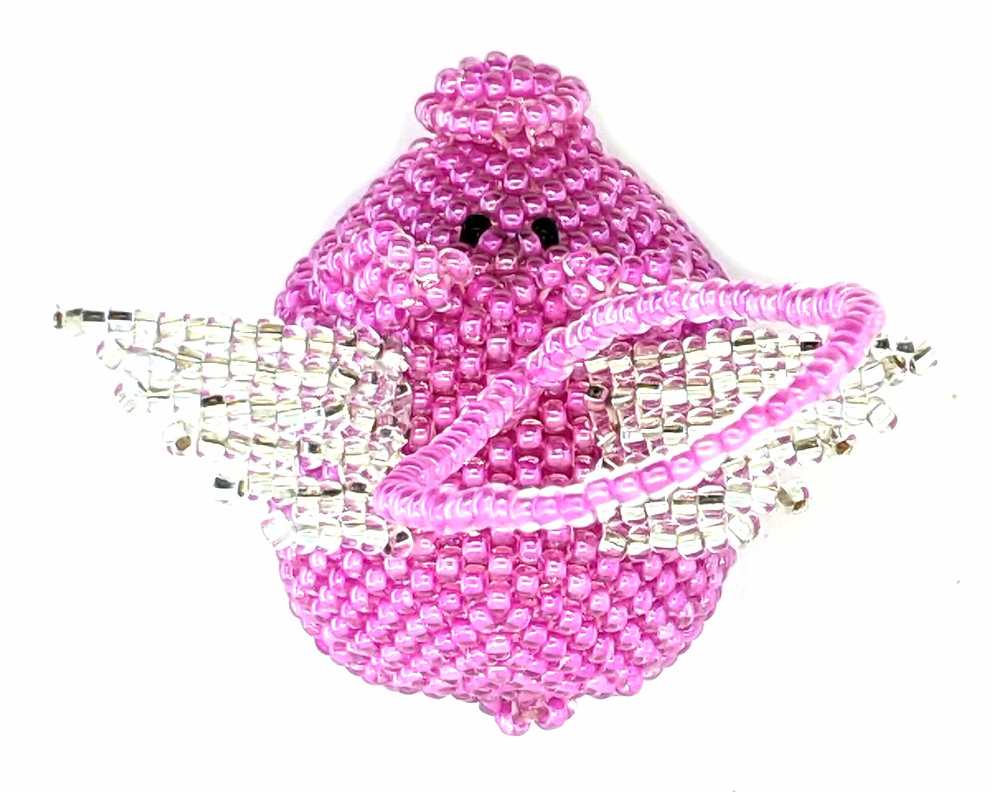 Pig with Wings Beaded Ornament - Pink