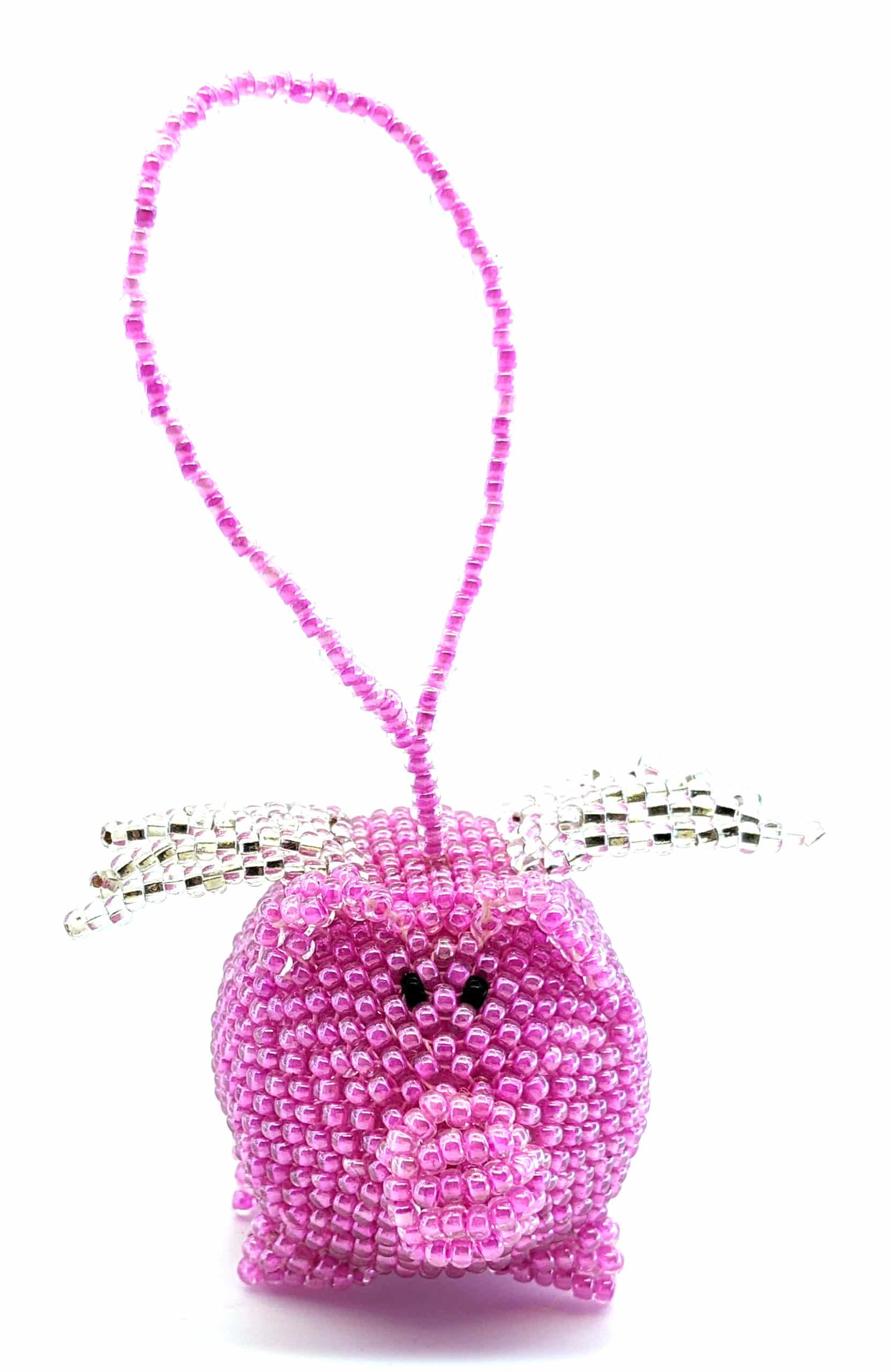 Pig with Wings Beaded Ornament - Pink