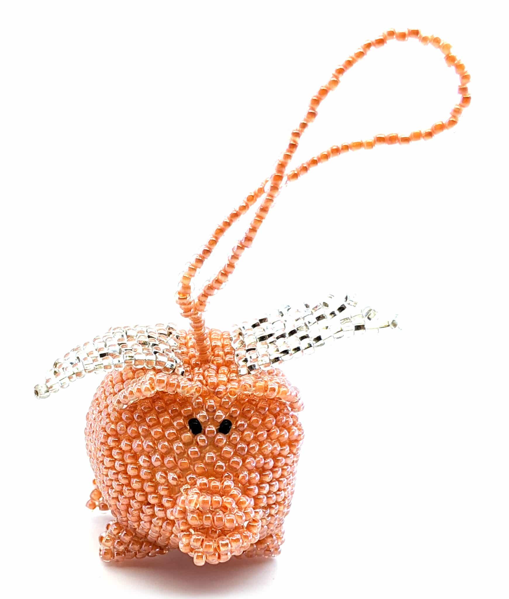 Pig with Wings Beaded Ornament - Light Orange