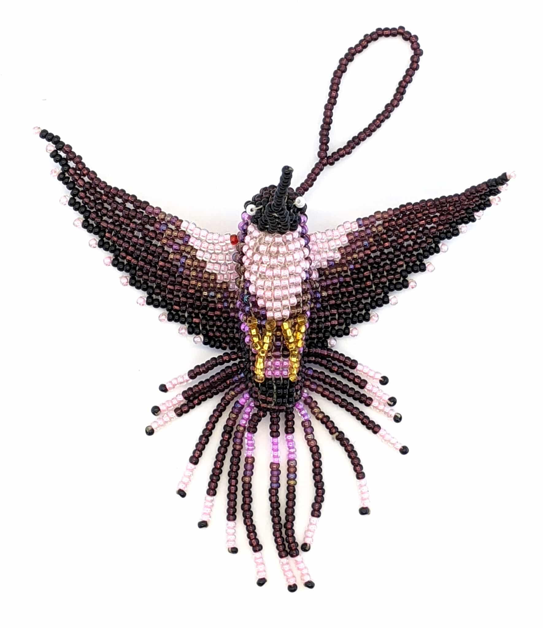 Hummingbird Beaded Ornament - Purples
