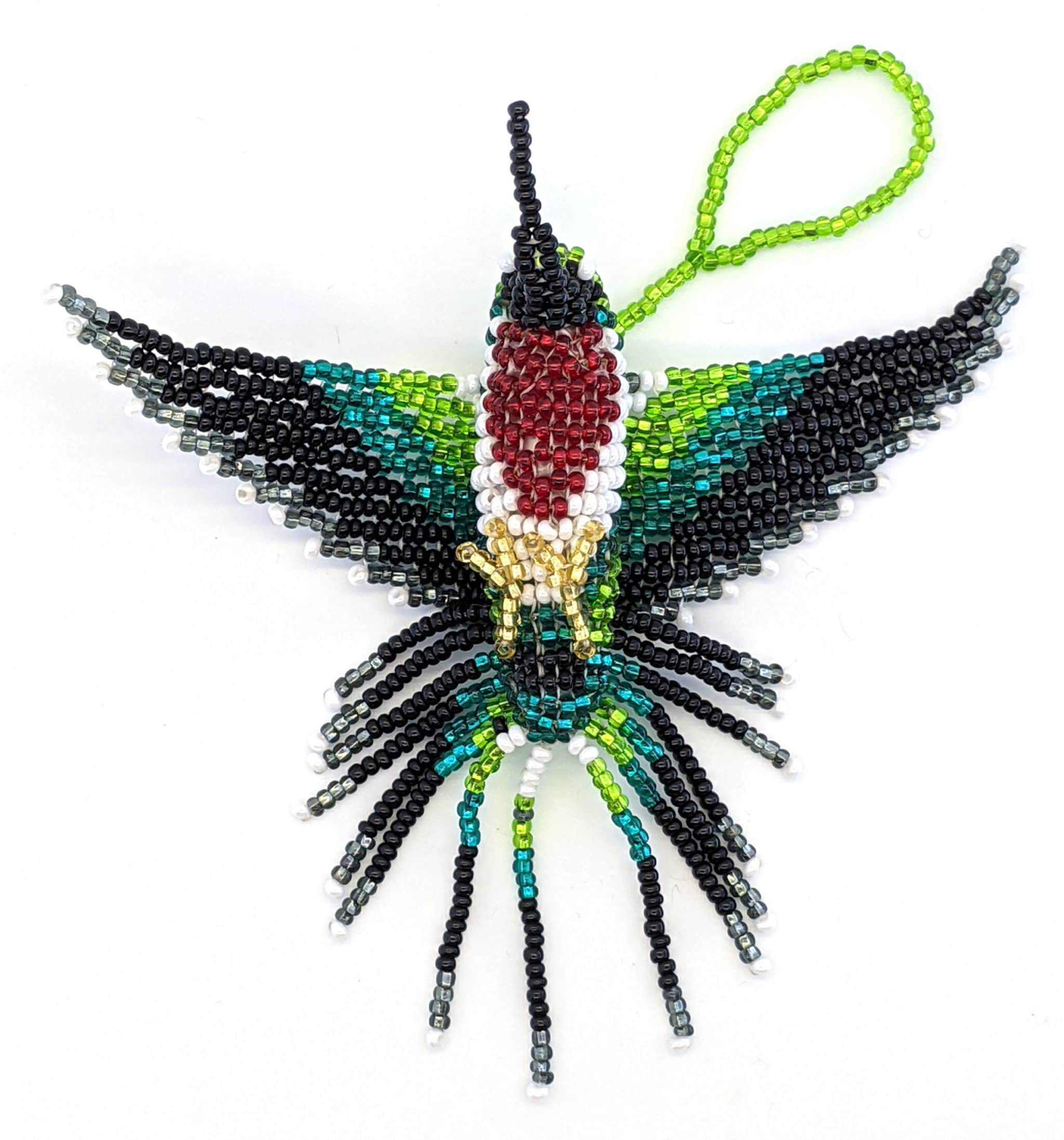 Hummingbird Beaded Ornament - Ruby-Throated 