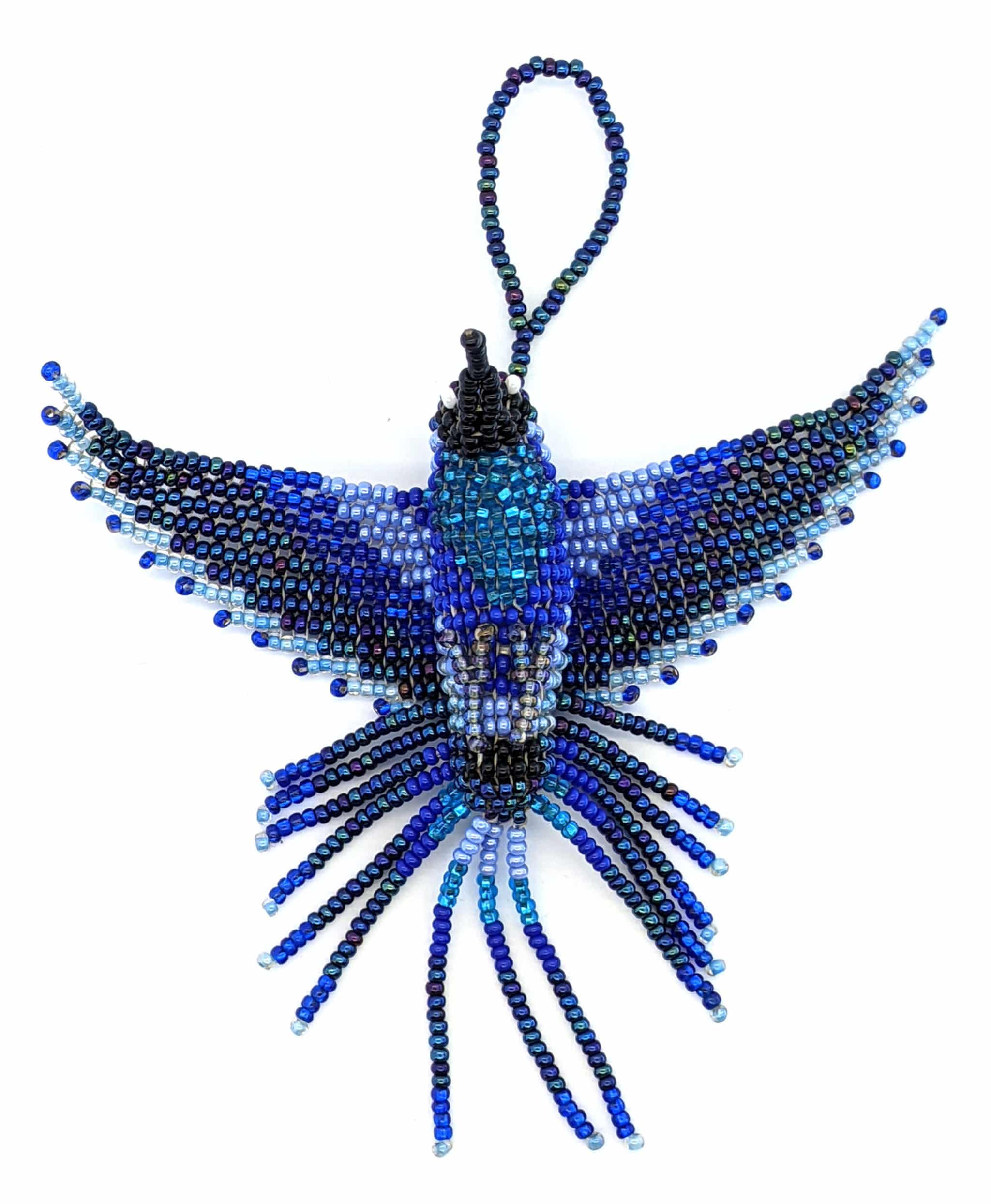 Hummingbird Beaded Ornament - Blue