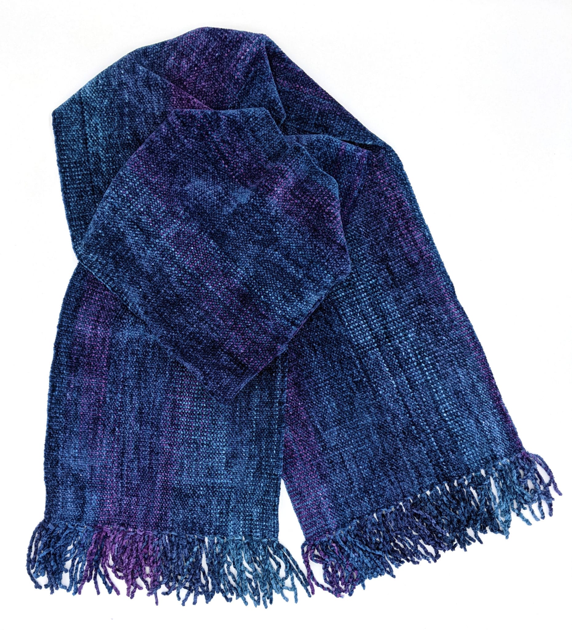 Blues and Purples Bamboo Chenille Handwoven Scarf 8 x 68