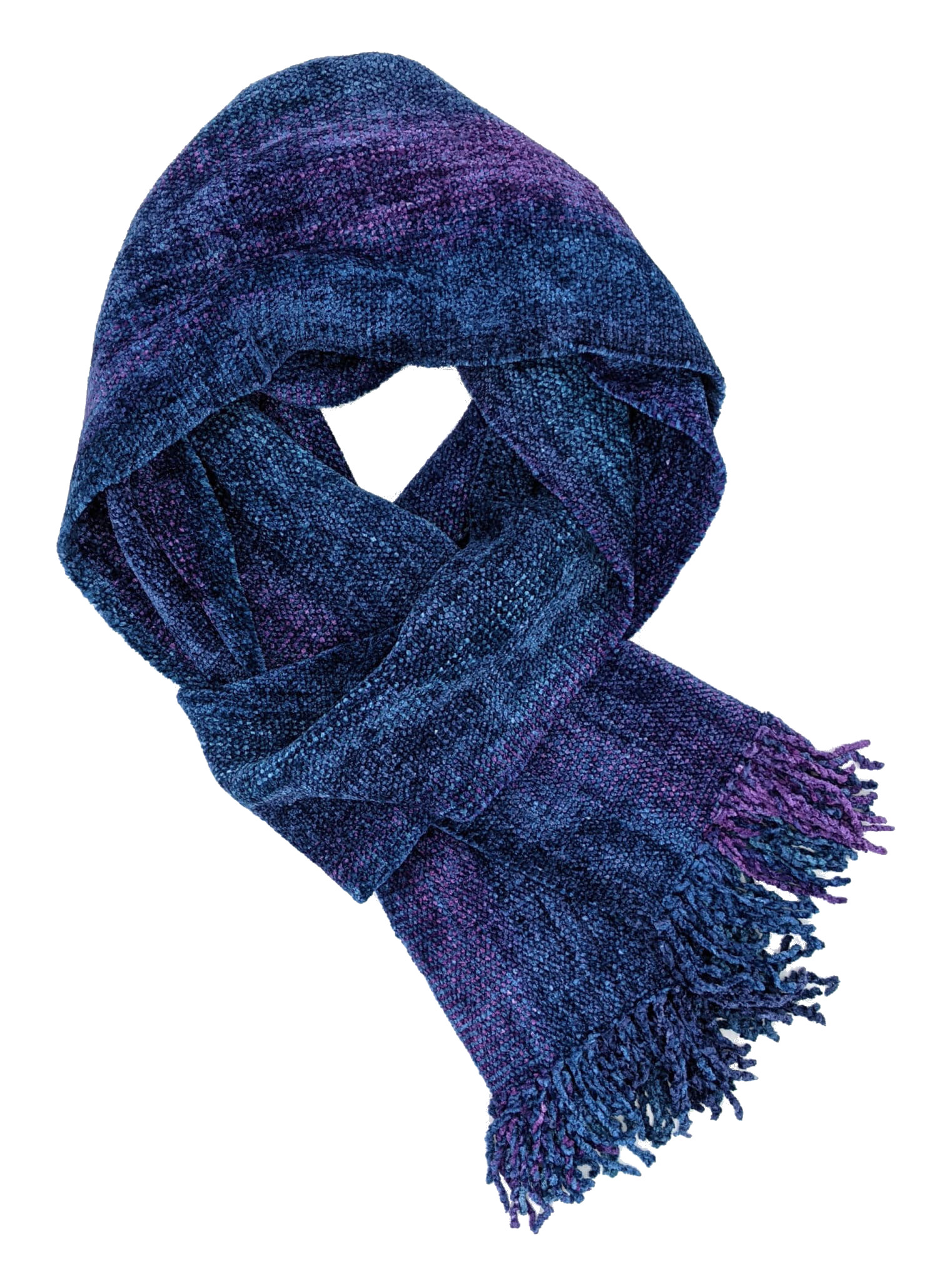 Blues, Purples - Bamboo Chenille Handwoven Scarf 8 x 68