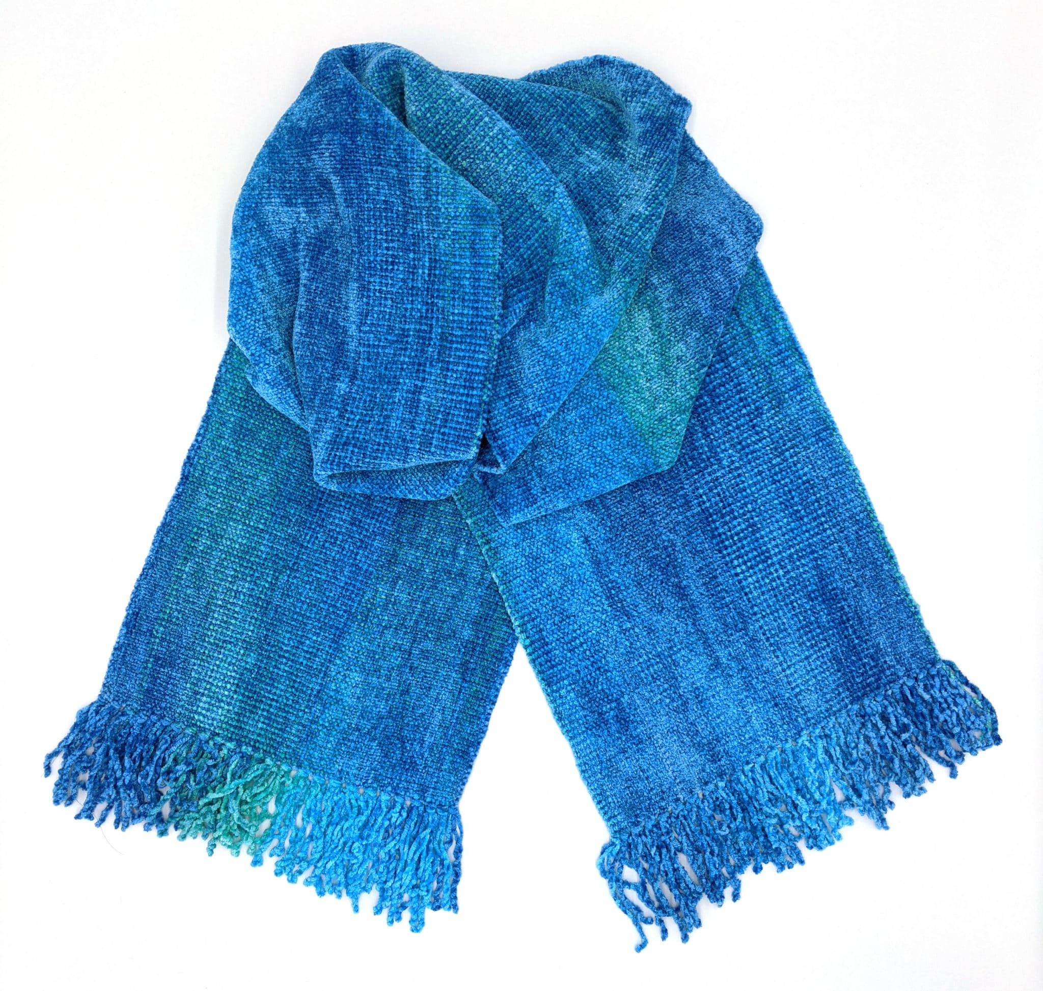 Turquoise and Celestial Blues Bamboo Chenille Scarf 8 x 68