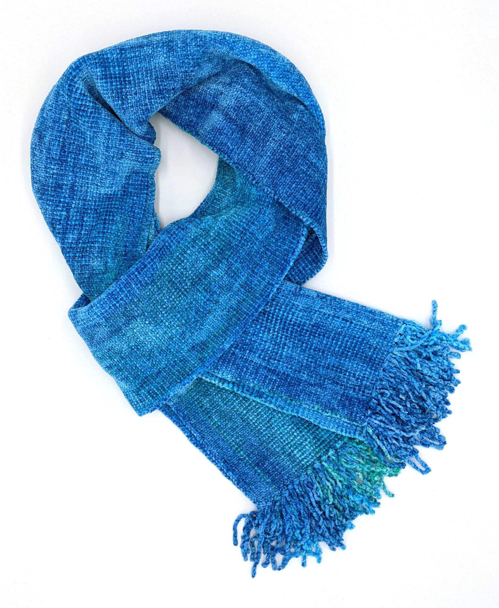 Turquoise, Celestial Blues - Bamboo Chenille Scarf 8 x 68