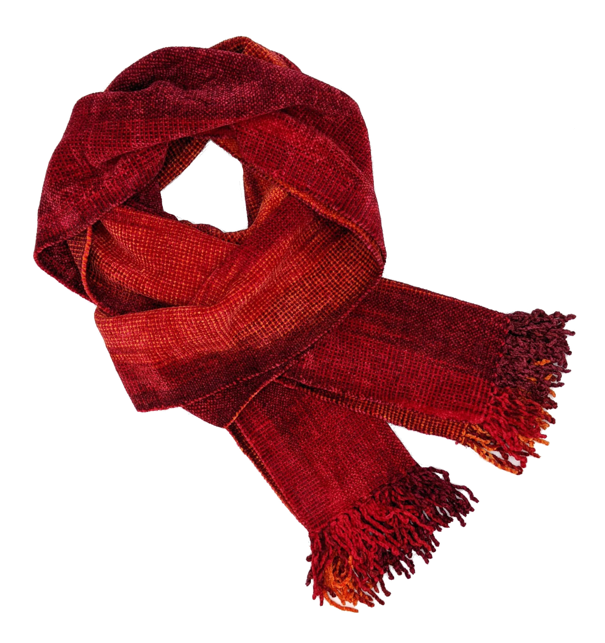 Rich Reds, Copper - Bamboo Chenille Handwoven Scarf 8 x 68