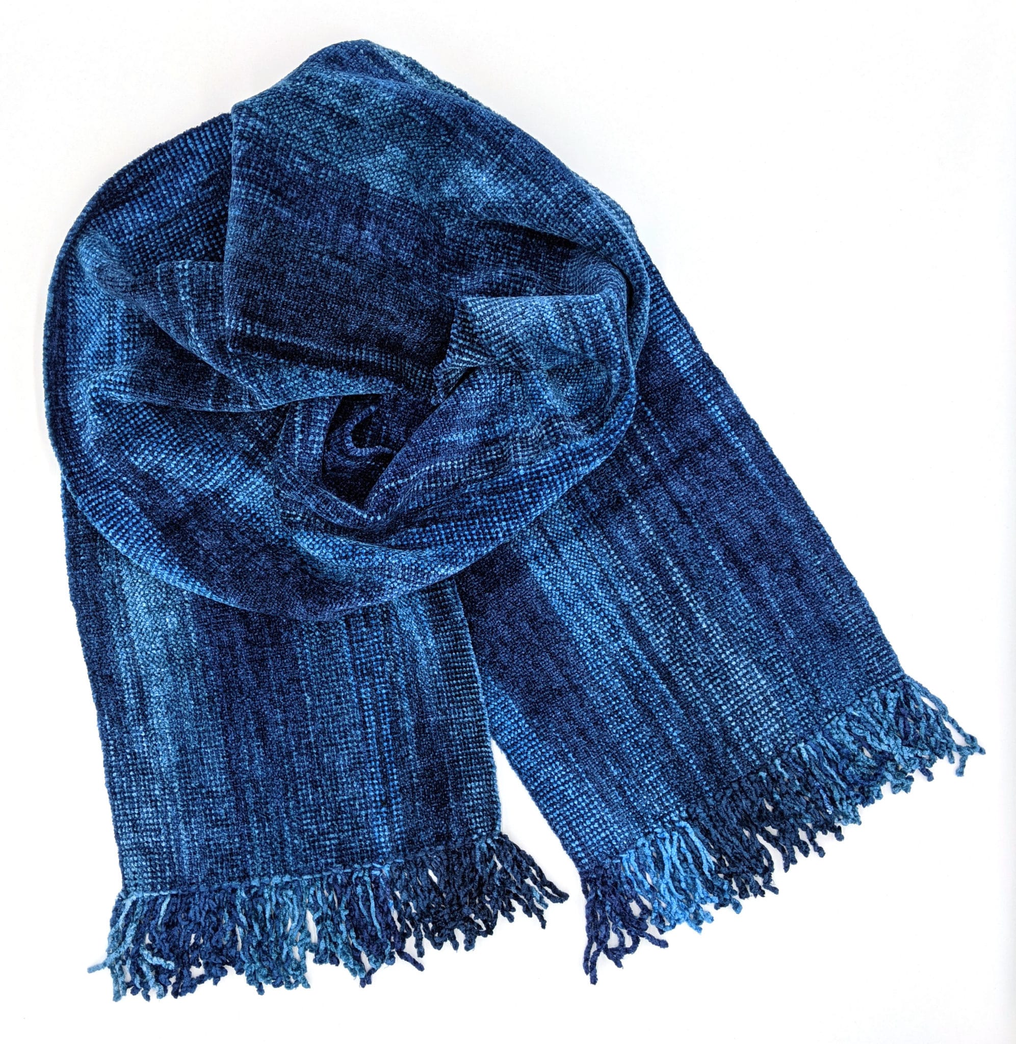 Blues Bamboo Chenille Handwoven Scarf 8 x 68