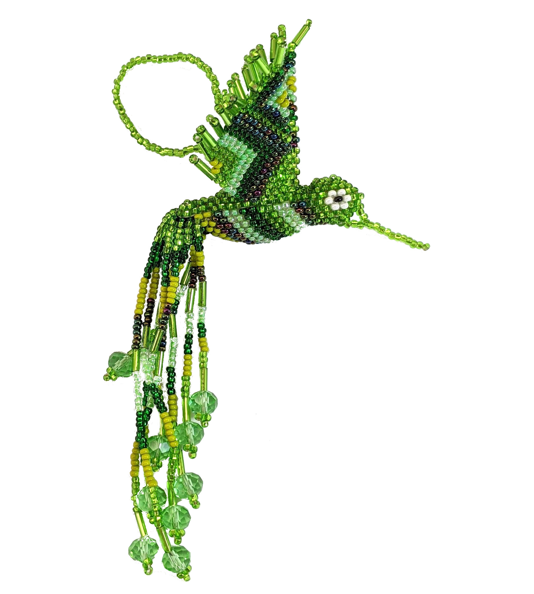 Hummingbird Beaded Ornament - Greens and Lime Green 