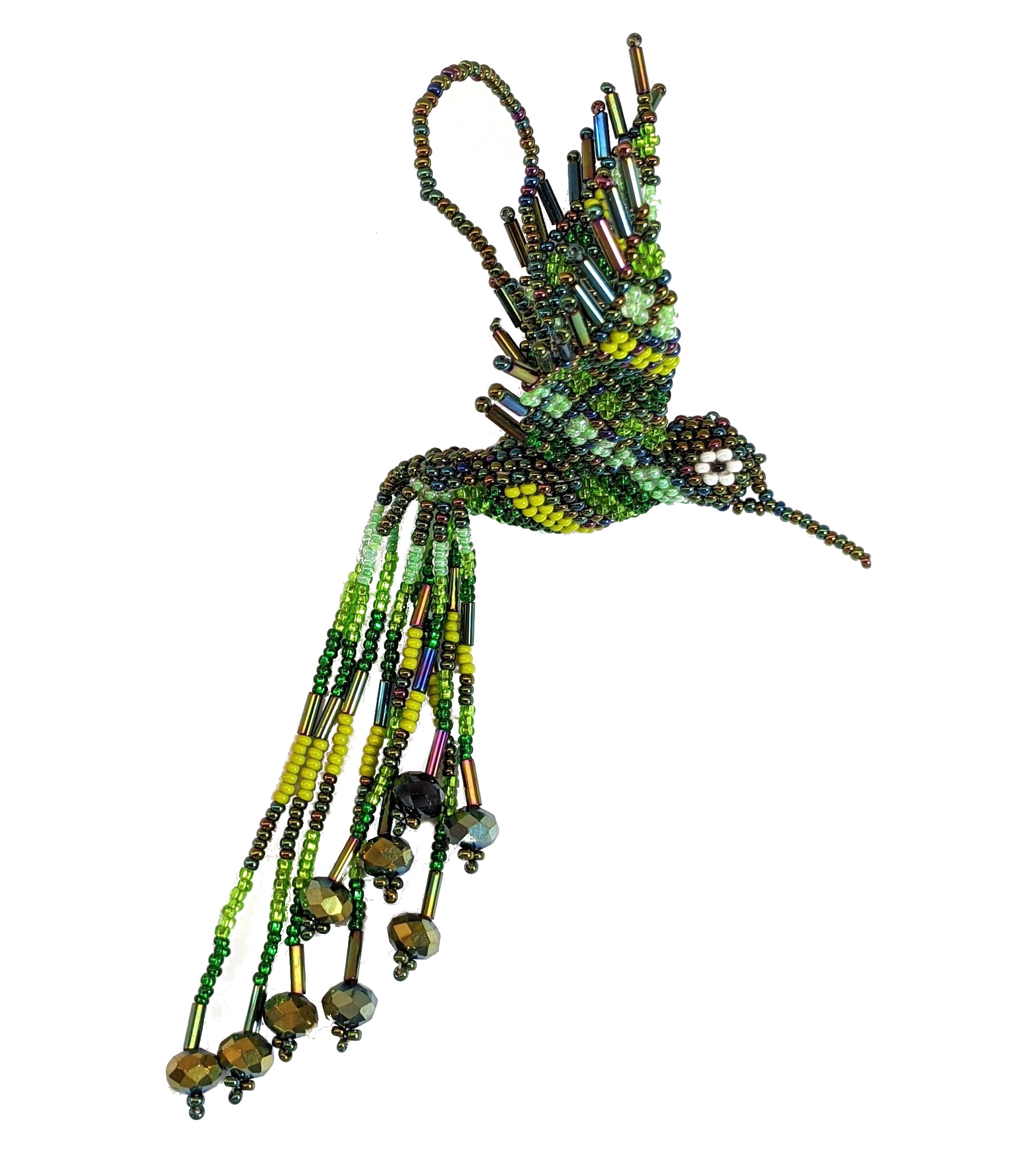 Hummingbird Beaded Ornament - Greens and Iridescent Green 
