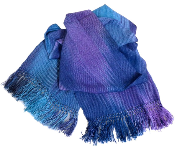 Blues and Purples Lightweight Bamboo Handwoven Scarf 8 x 68