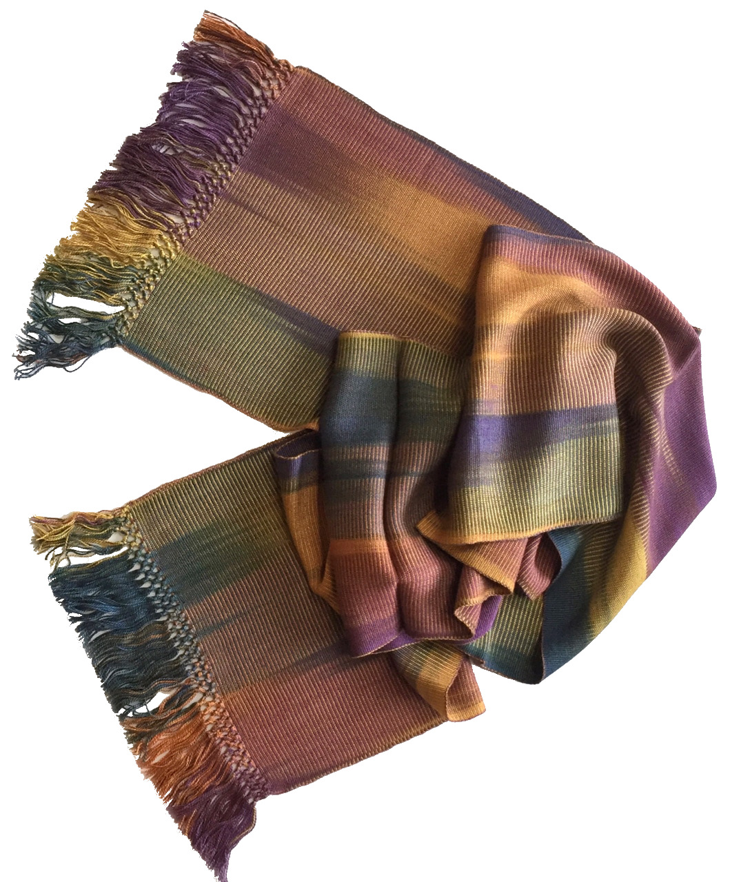 Purple, Apricot and Blue Lightweight Bamboo Handwoven Scarf 8 x 68