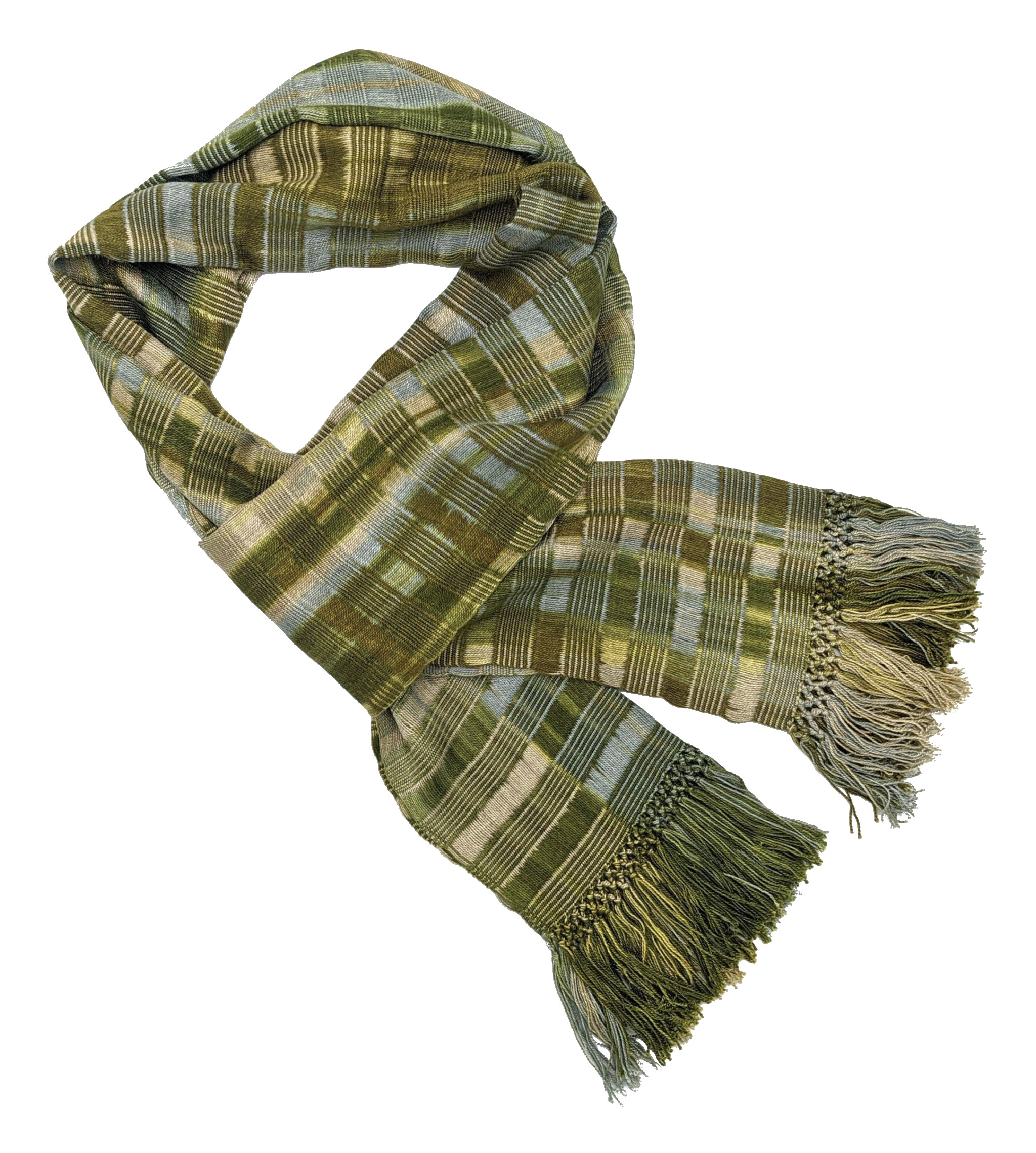Olive with Beige Lightweight Bamboo Open-Weave Handwoven Scarf 8 x 68