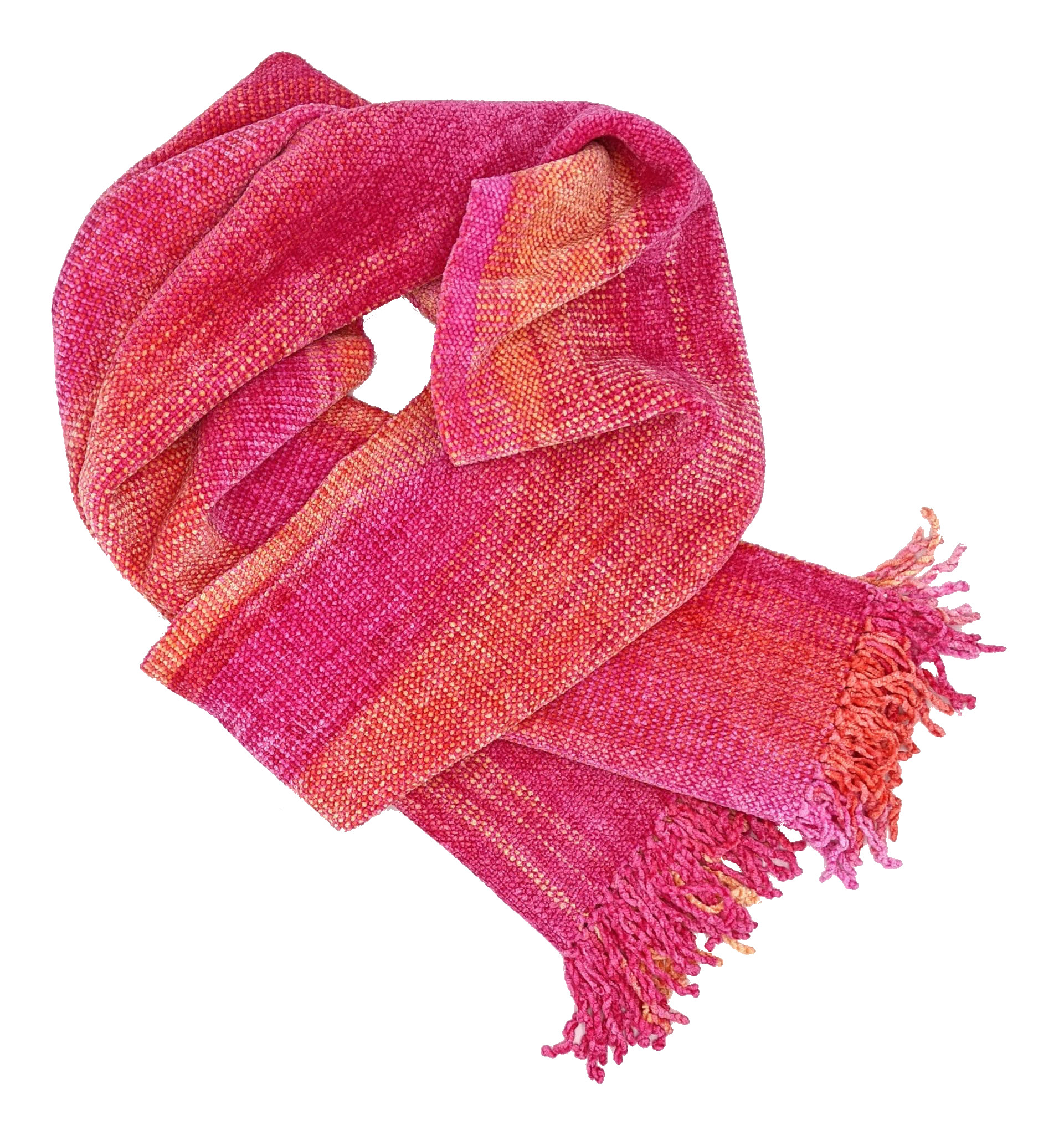 Pink with Yellow Bamboo Chenille Handwoven Scarf 8 x 68