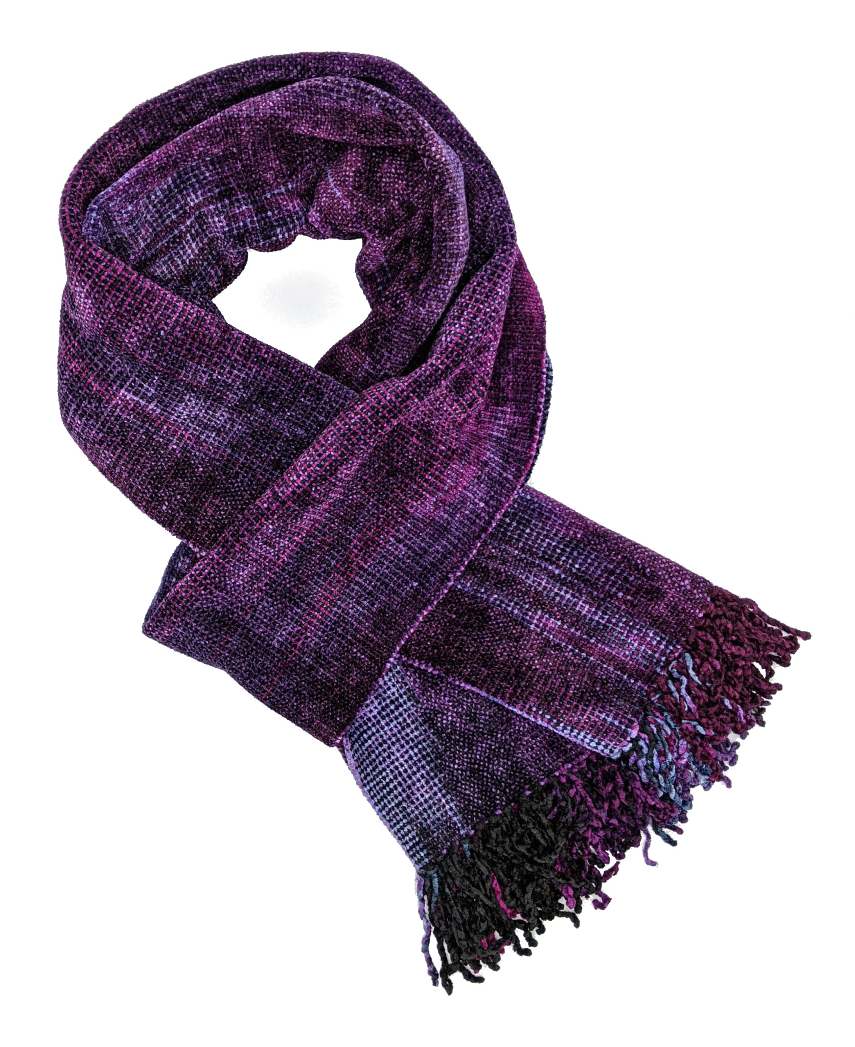 Magenta, Light Violet and Black Bamboo Chenille Handwoven Scarf 8 x 68