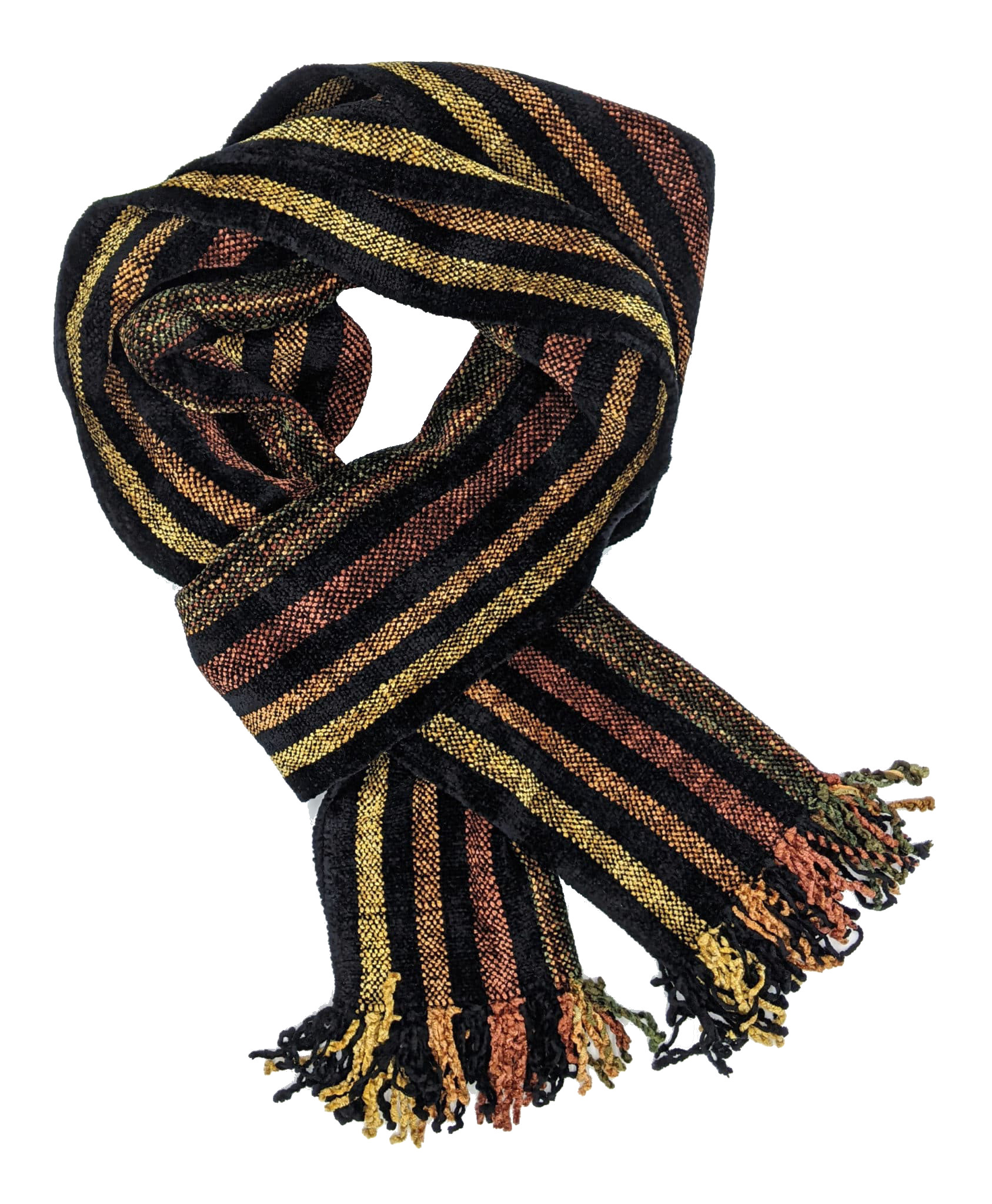 Black and Autumn Stripes Bamboo Chenille Handwoven Scarf
