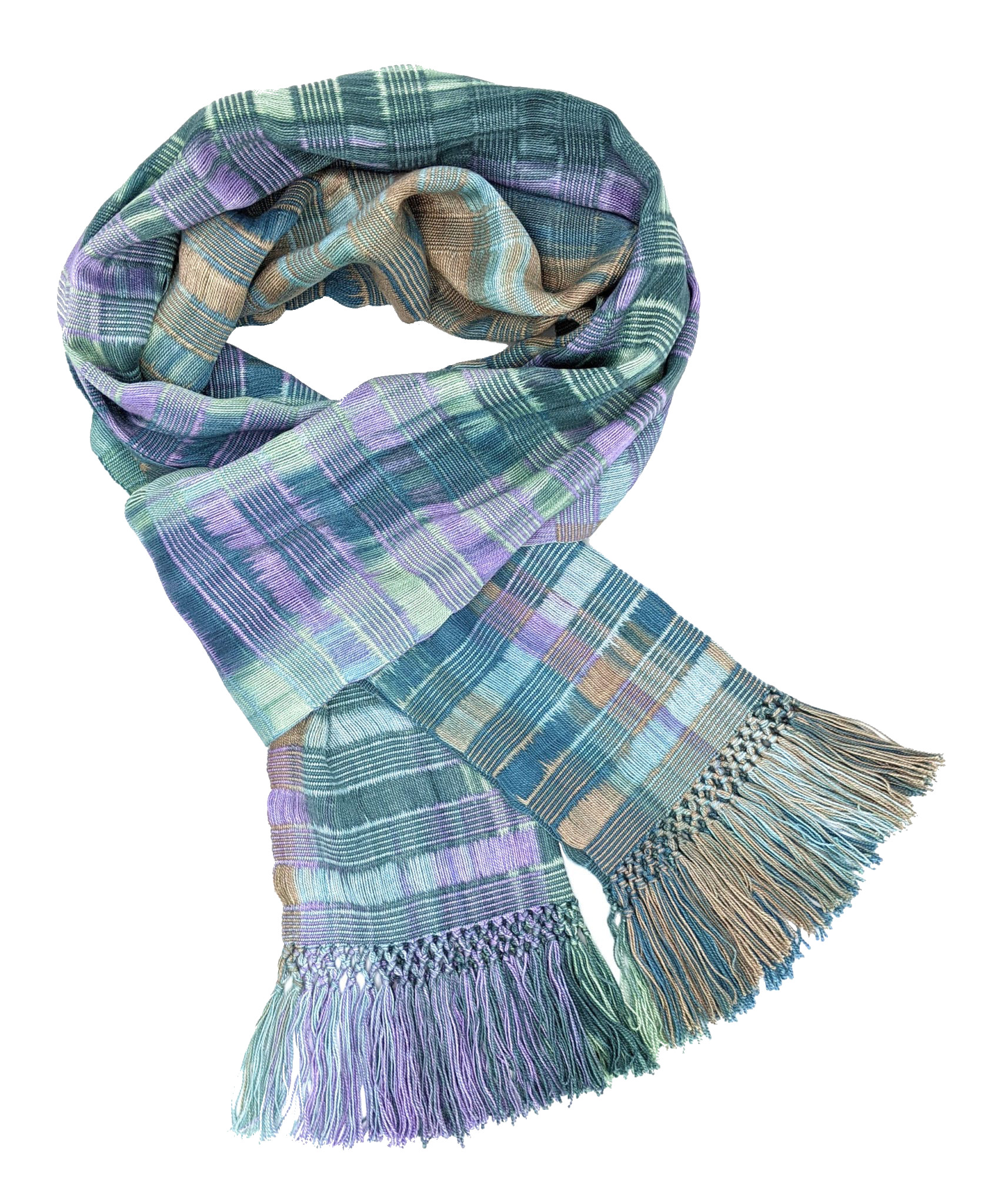 Pale Blue, Lilac, Jade and Beige Lightweight Bamboo Open-Weave Handwoven Scarf 8 x 68