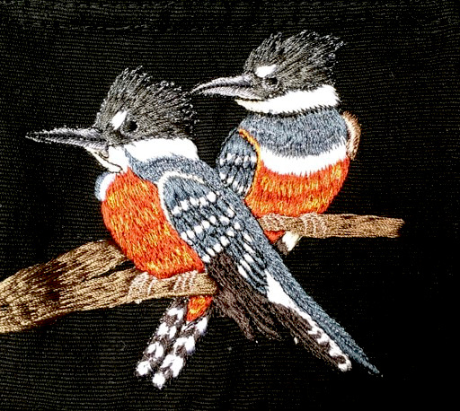 Ringed Kingfishers Thread Painted Cotton Coin Purse