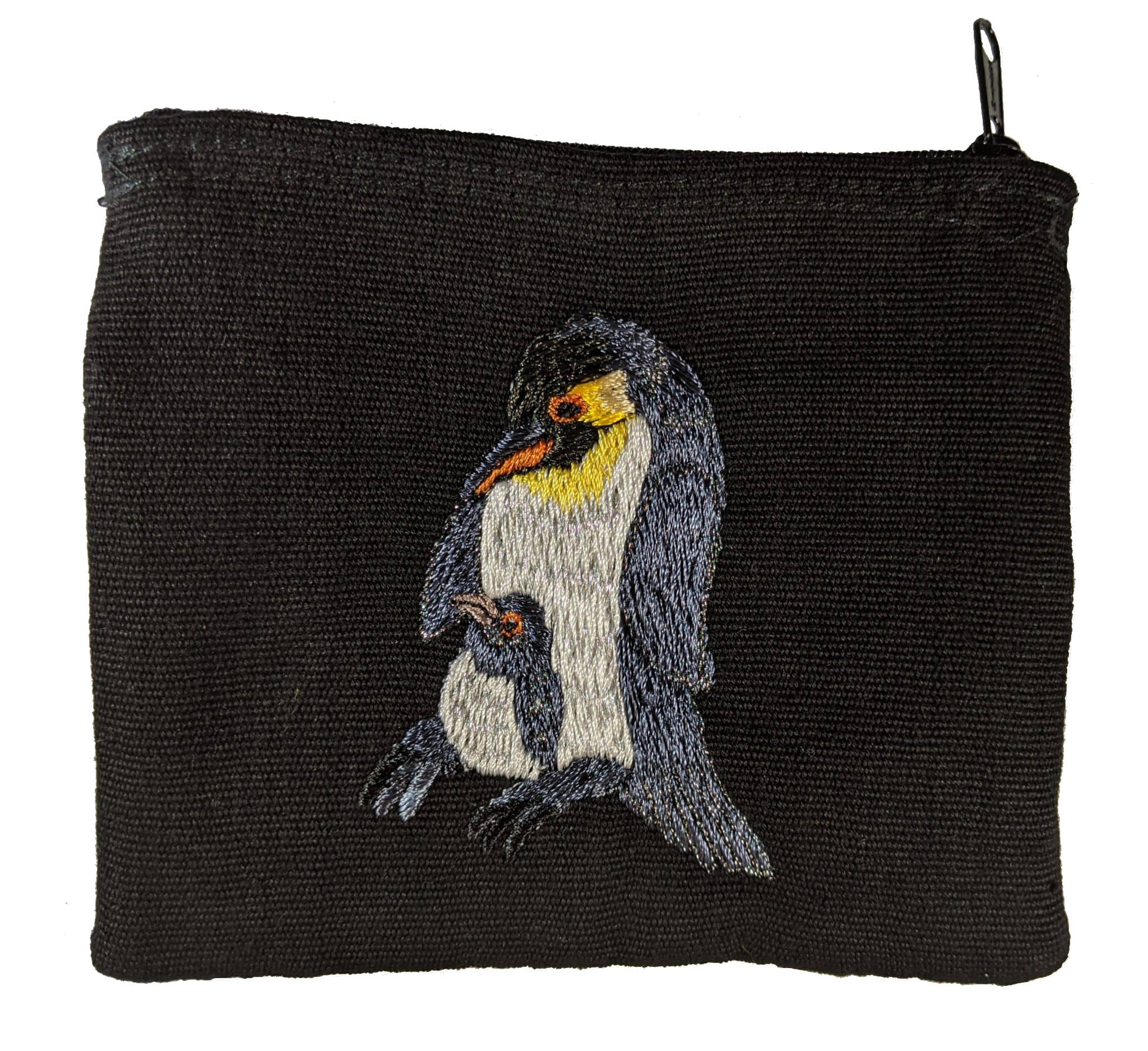 King Penguin Daddy and Baby Thread Painted Cotton Coin Purse