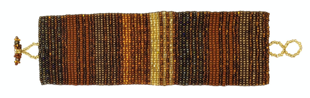 Golds and Browns Wide Woven Stripes Beaded Bracelet