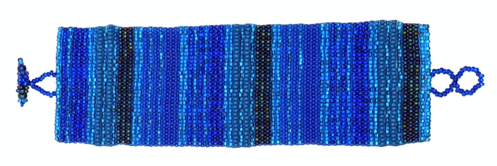 Blues Wide Woven Stripes Beaded Bracelet