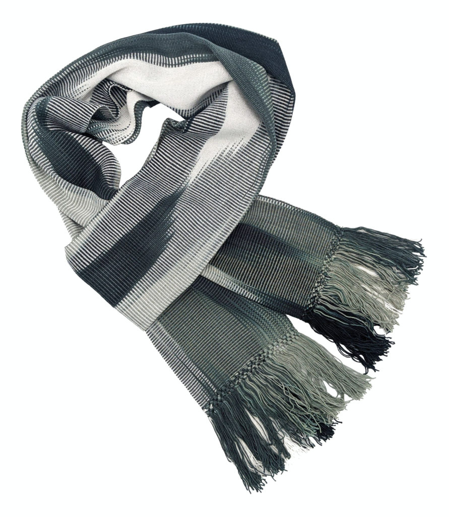 Black, White and Grays Lightweight Bamboo Handwoven Scarf 8 x 68