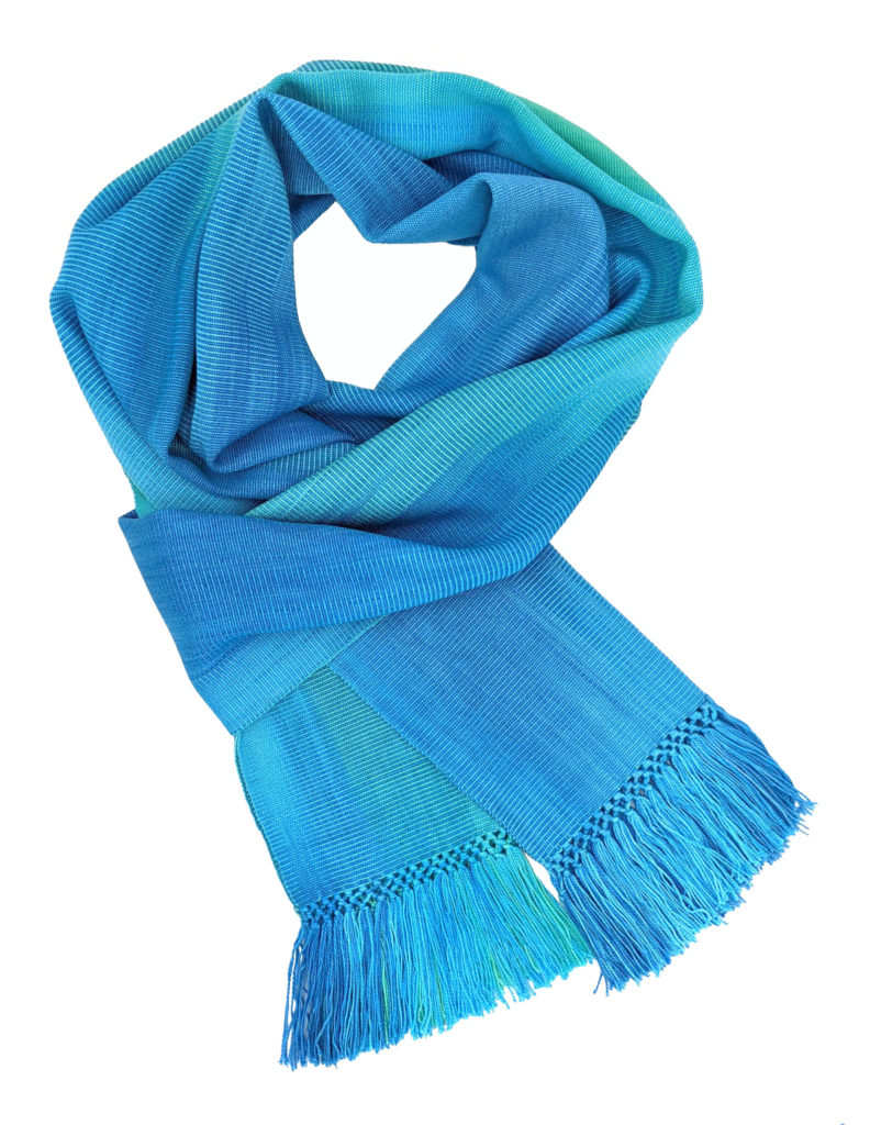 Turquoise and Celestial Blues Lightweight Bamboo Handwoven Scarf 8 x 68