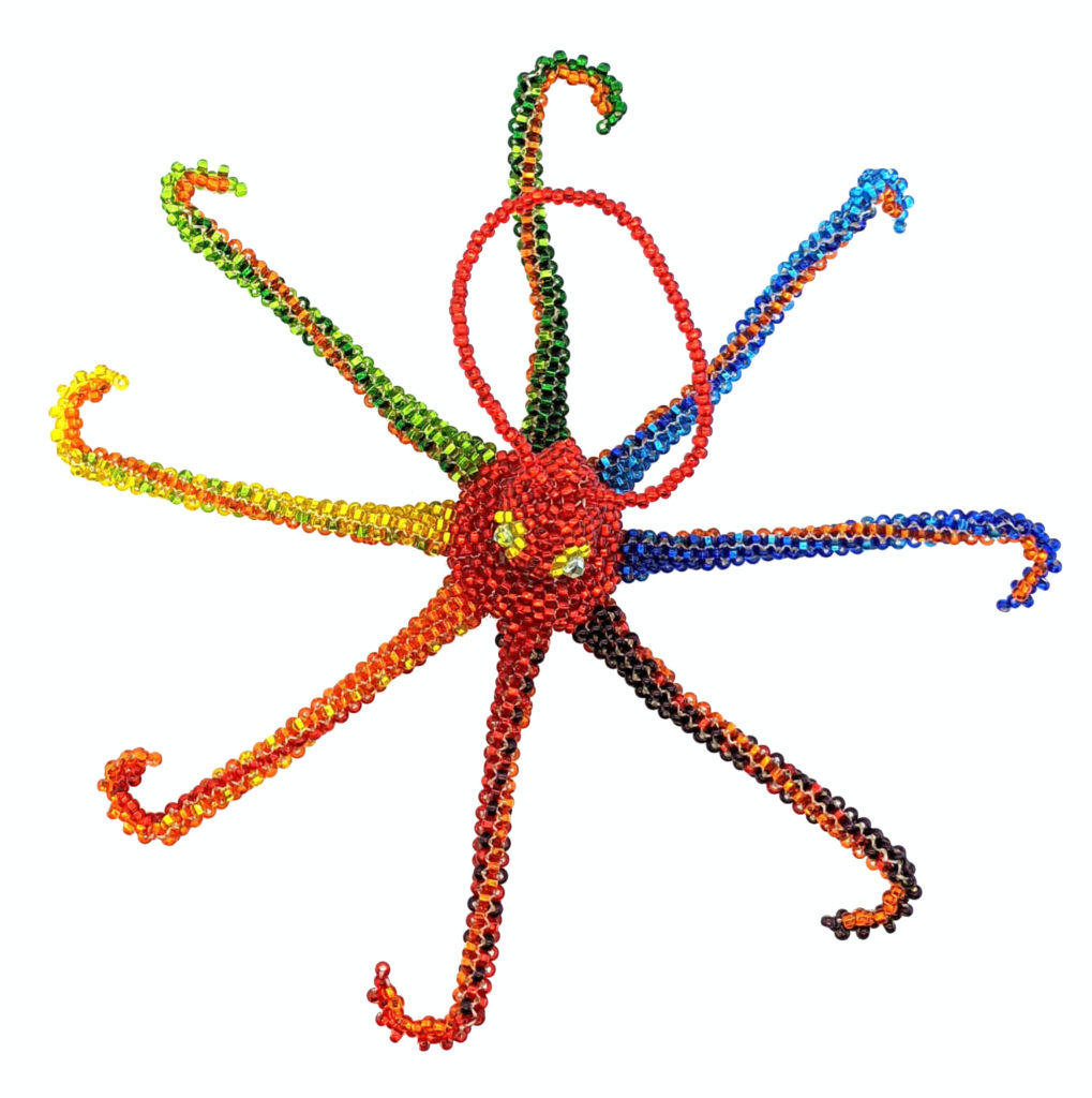 Octopus Beaded Ornament - Rainbow with Red