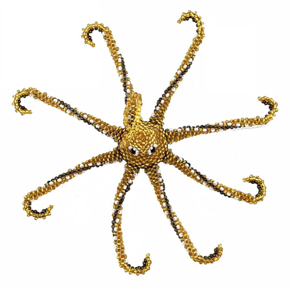 Octopus Beaded Ornament - Light Gold