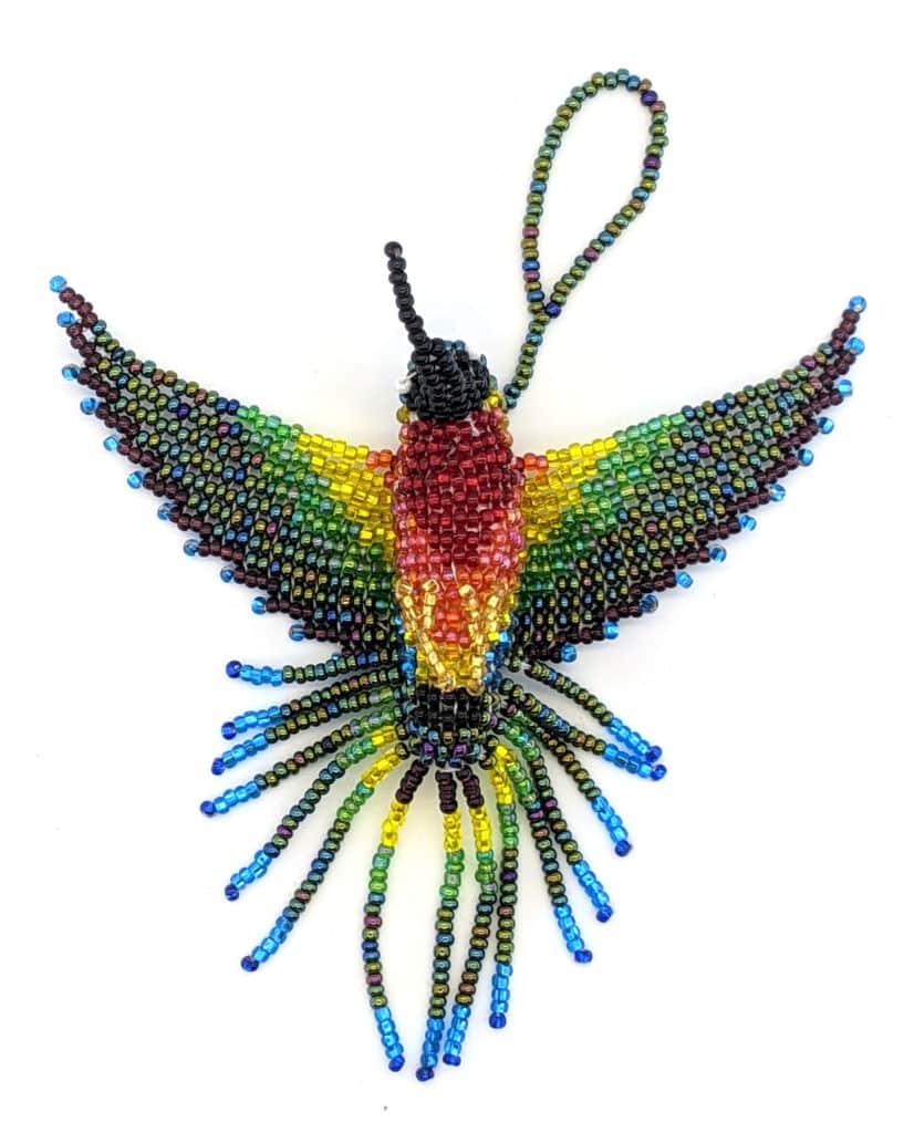 Hummingbird Beaded Ornament - Rainbow and Iridescent Green 