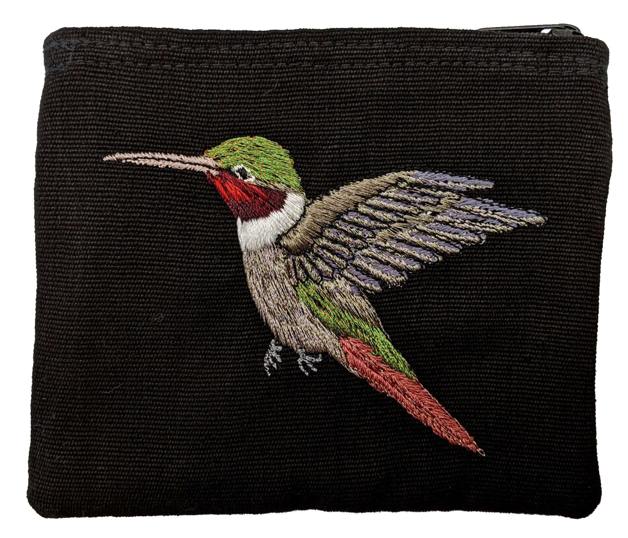 Ruby-Throated Hummingbird Thread Painted Cotton Coin Purse