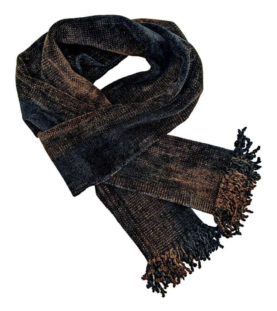 Browns and Black Bamboo Chenille Handwoven Scarf 8 x 68