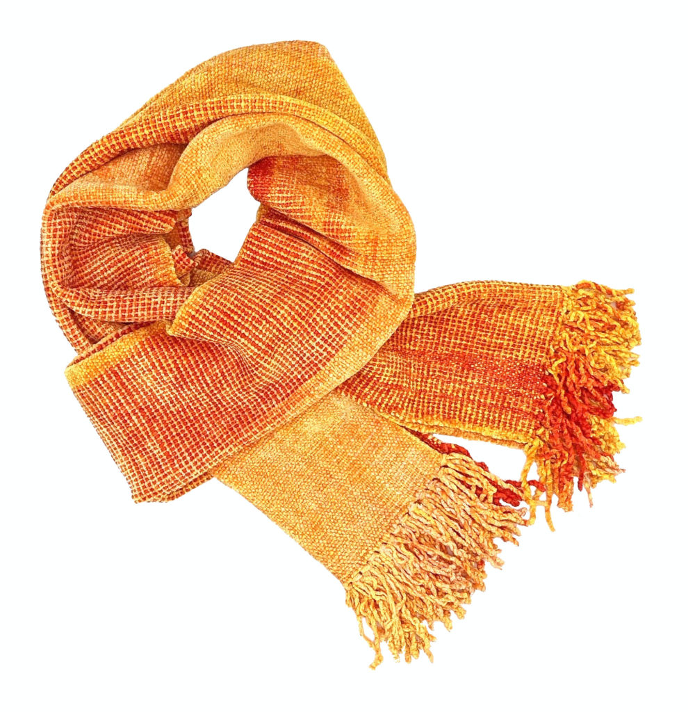 Orange, Peach and Yellow Bamboo Chenille Handwoven Scarf 8 x 68