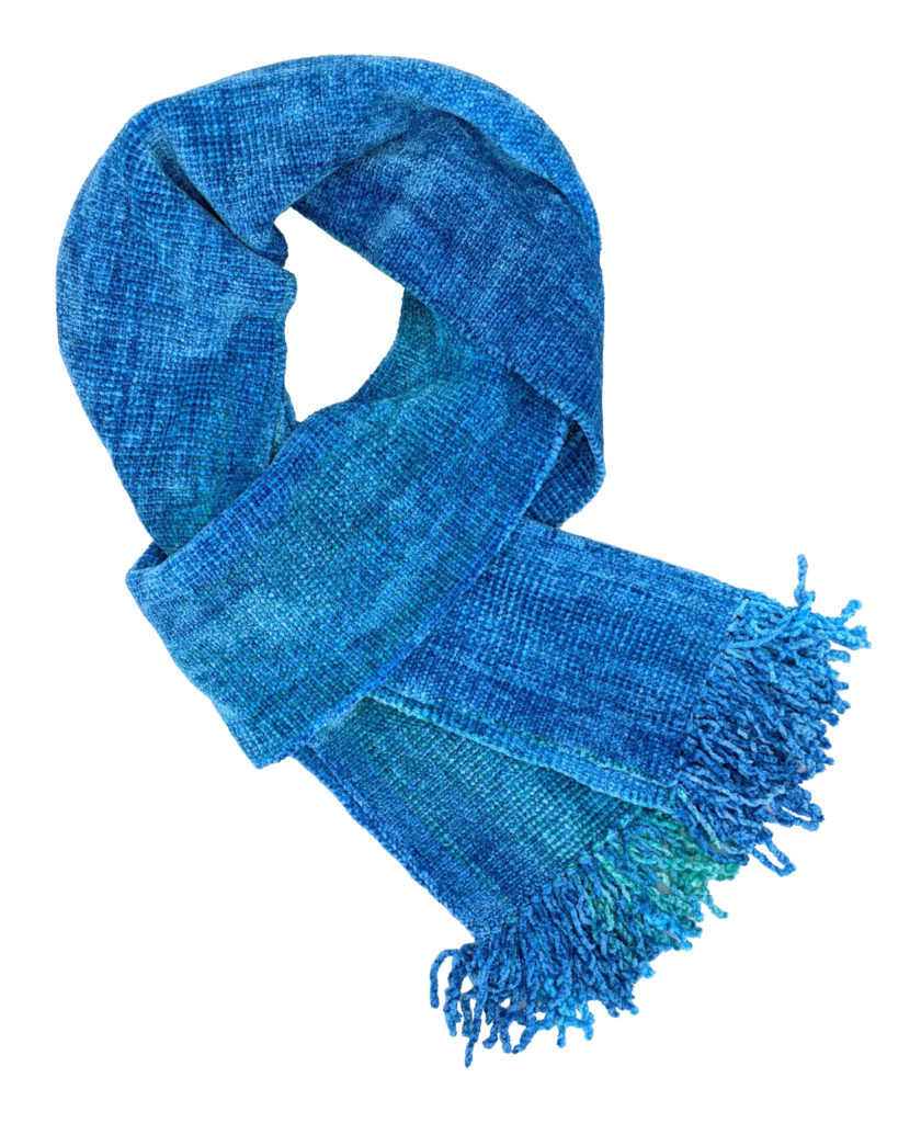 Turquoise and Celestial Blues Bamboo Chenille Scarf 8 x 68