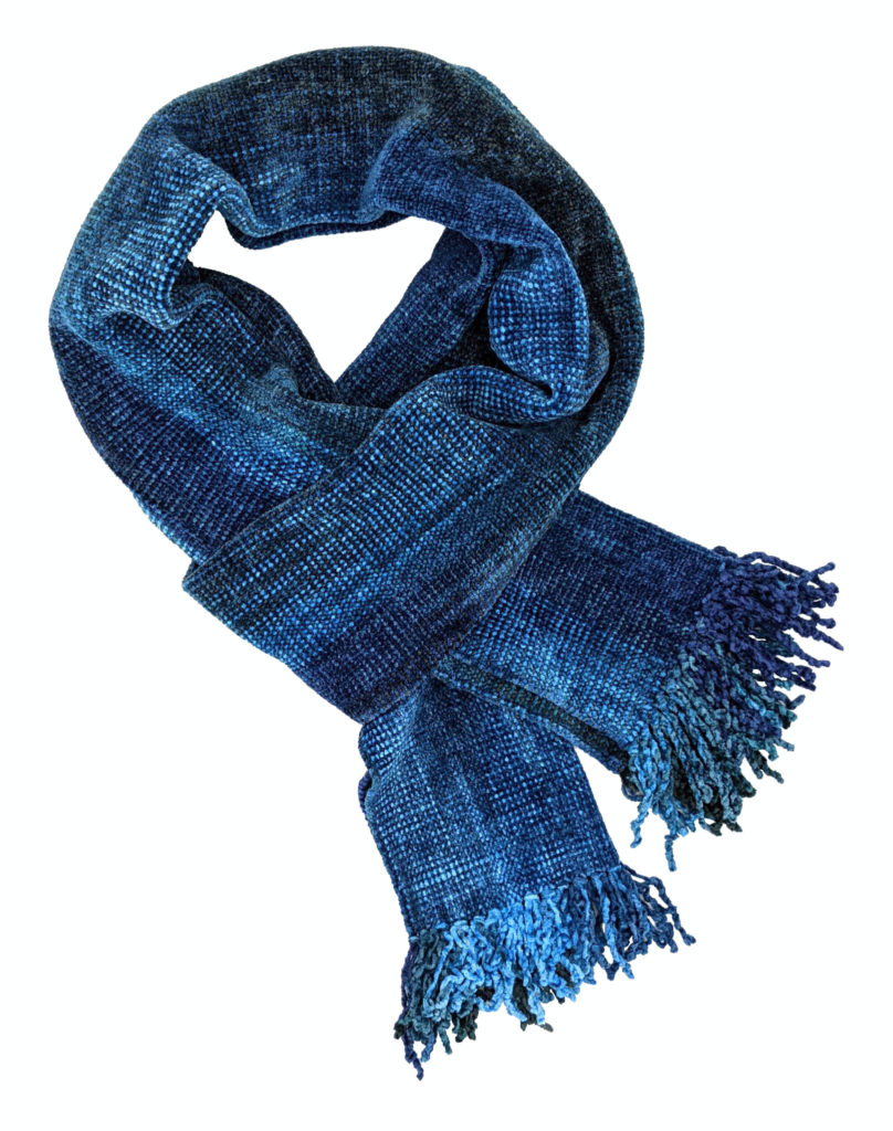 Blues with Dark Gray Bamboo Chenille Handwoven Scarf 8 x 68