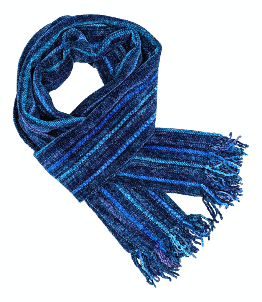 Blue Micro Stripes Bamboo Chenille Handwoven Scarf 8 x 68