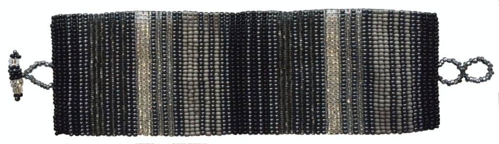 Gray, Black and White Woven Stripes Beaded Bracelet 