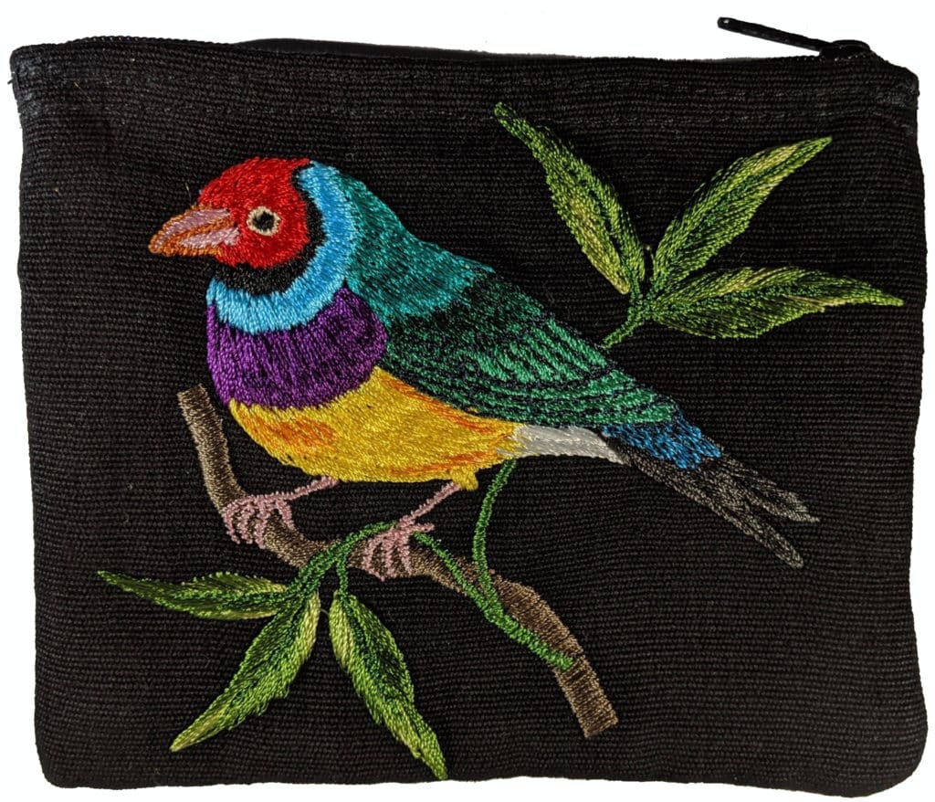 Gouldian Finch Thread Painted Cotton Coin Purse