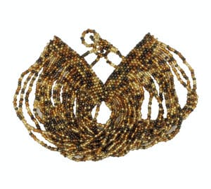 Golds and Peacock Brown 24-Strand Beaded Bracelet