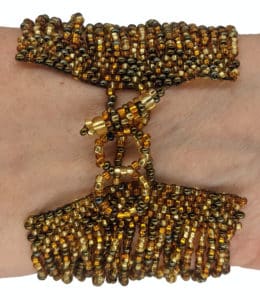 Golds and Peacock Brown 24-Strand Beaded Bracelet
