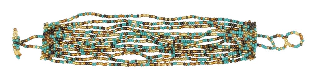 Turquoise, Bronze and Golds 12-Strand Beaded Bracelet