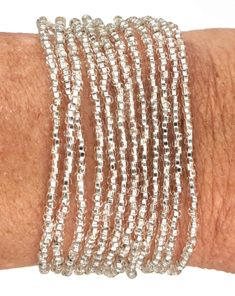 Silver-White 12-Strand Beaded Bracelet 