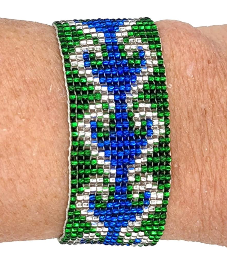 Blues, Green and White Hearts Beaded Bracelet