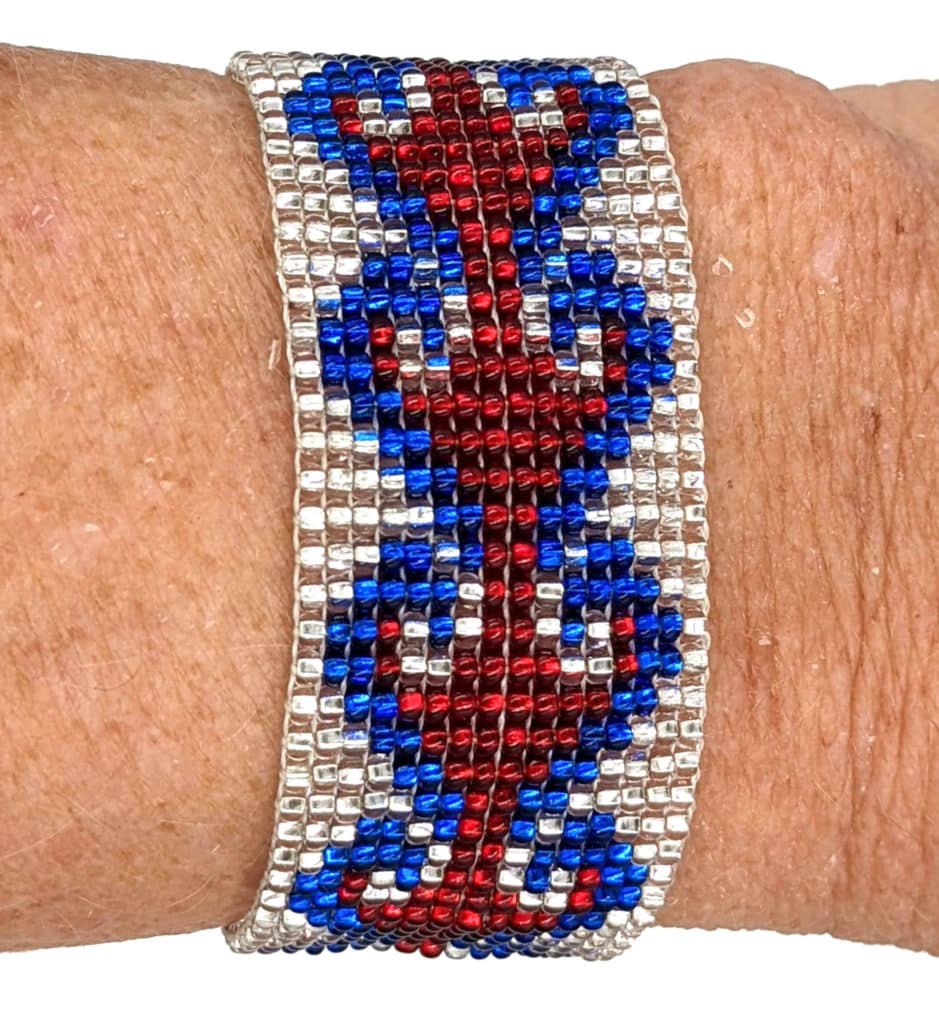 Red, Blue and Silver White Hearts Beaded Bracelet