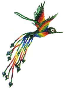 Hummingbird Beaded Ornament - Rainbow with Deep Green