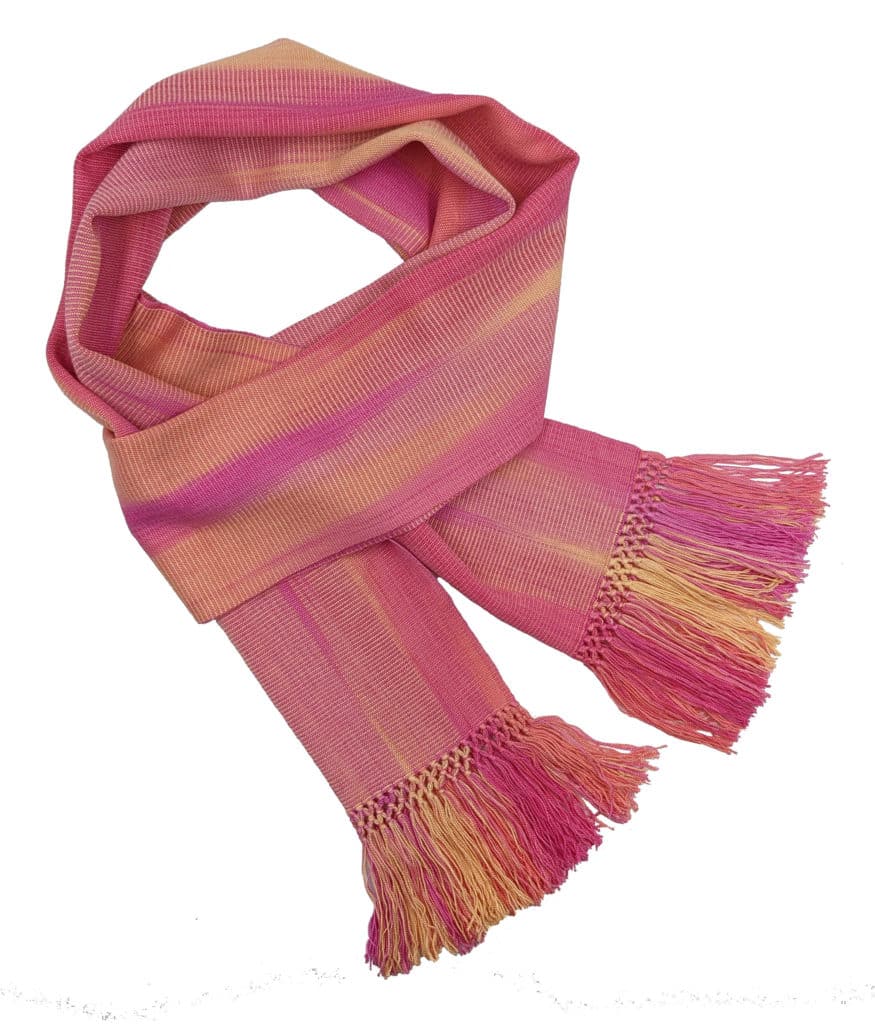 Pink with Yellow Lightweight Bamboo Handwoven Scarf 8 x 68